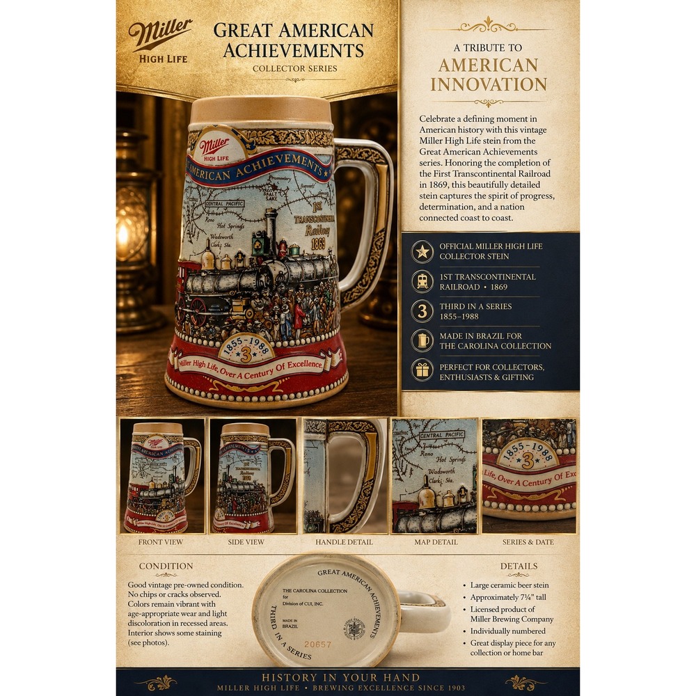 Miller High Life Beer Stein 1st Transcontinental Railway 1869 Achievement Mug